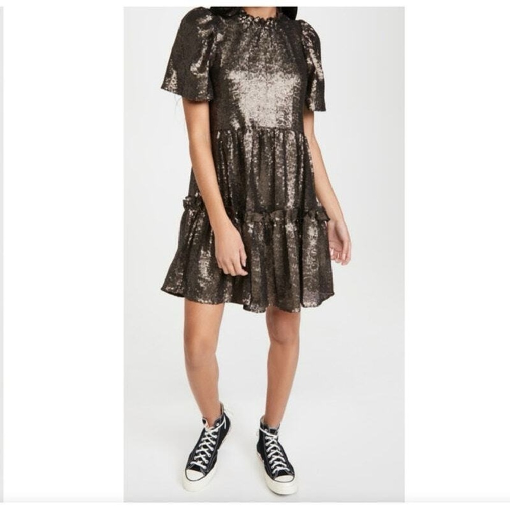Sea New York Rachelle Black Sequin Dress with Ruffle Collar large
